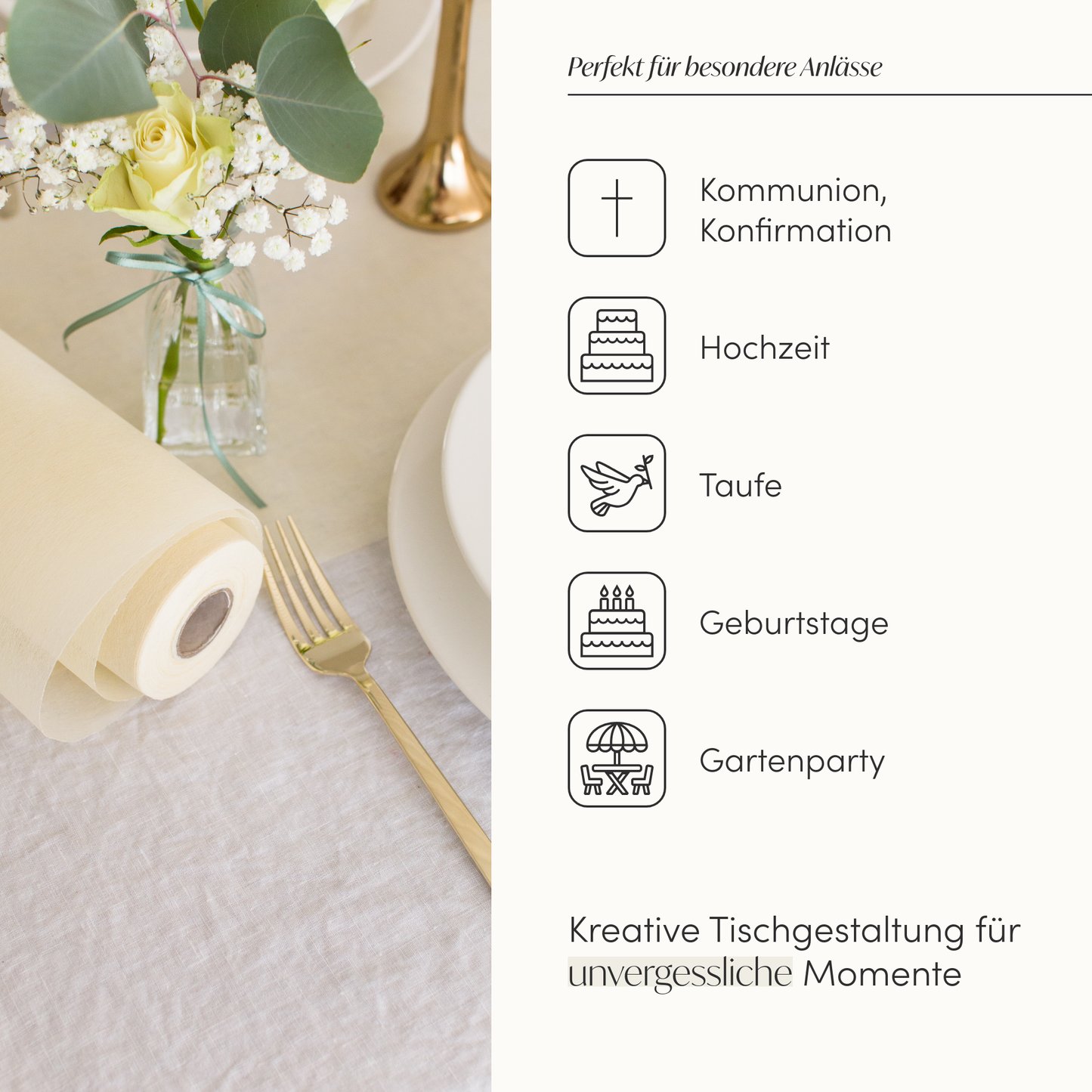 Tischläufer Vlies Vanille Creme