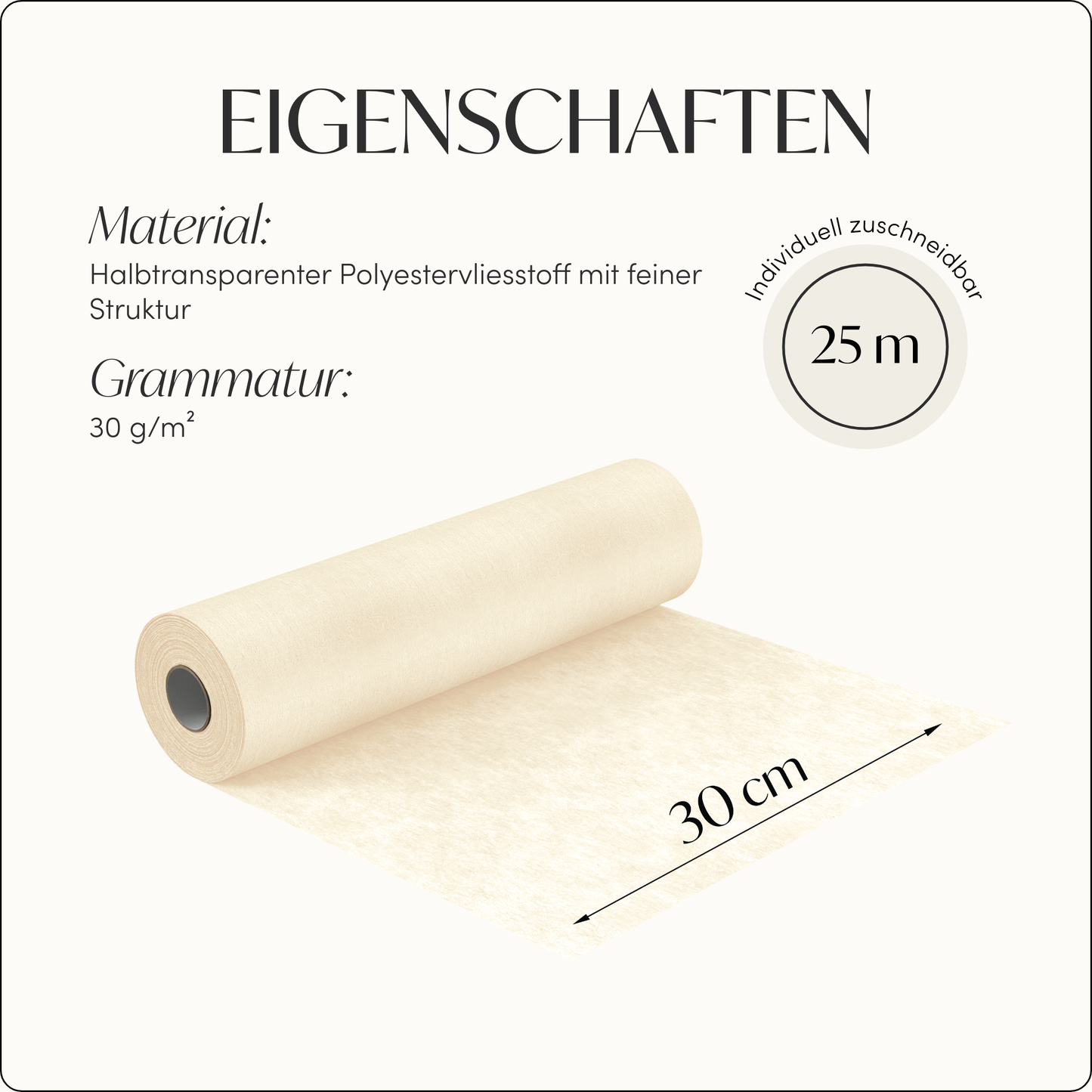 Tischläufer Vlies Vanille Creme