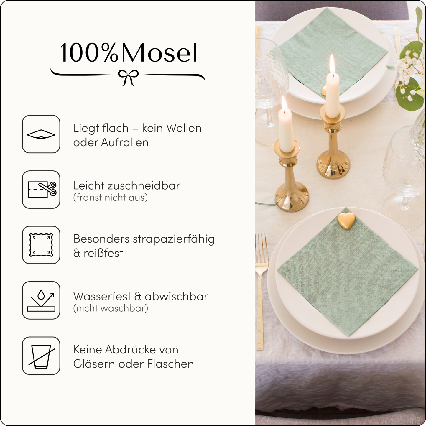 Tischläufer Vlies Vanille Creme