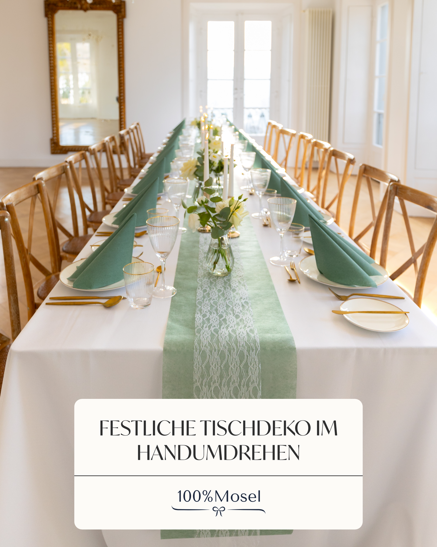 Tischläufer Set in Eukalyptus Grün und Weiß