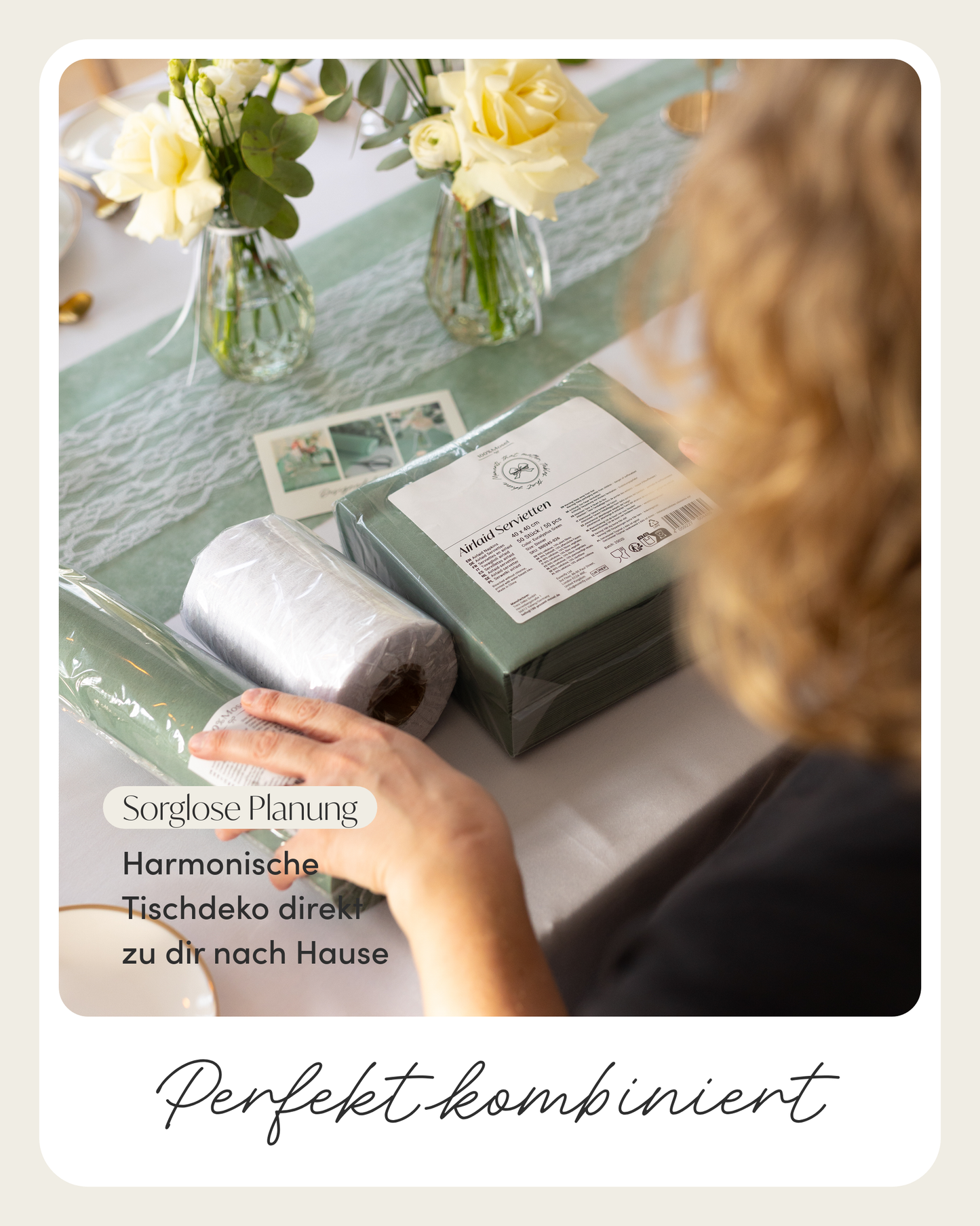 Tischdeko Set Airlaid in Eukalyptus Grün und Weiß