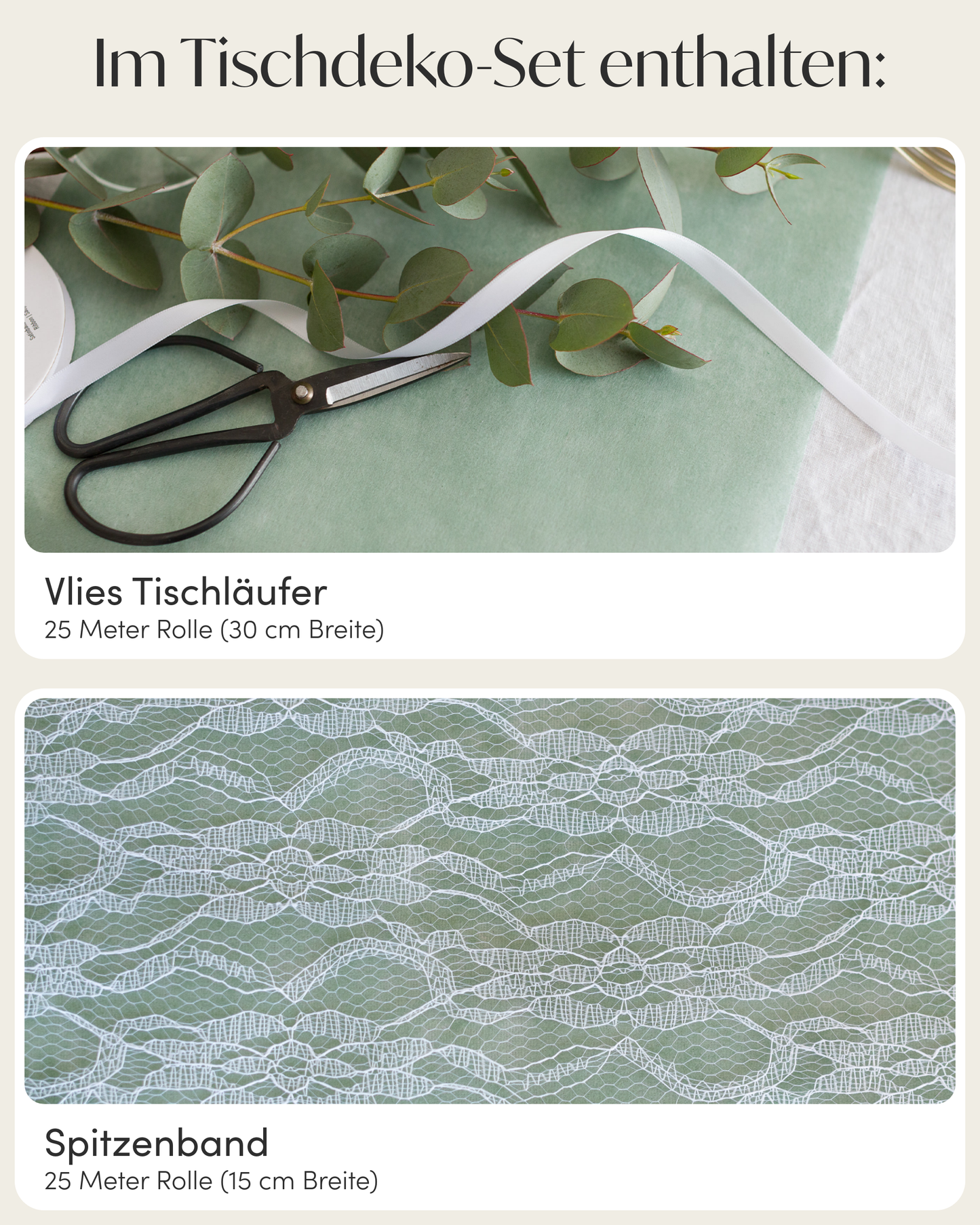 Tischläufer Set in Eukalyptus Grün und Weiß