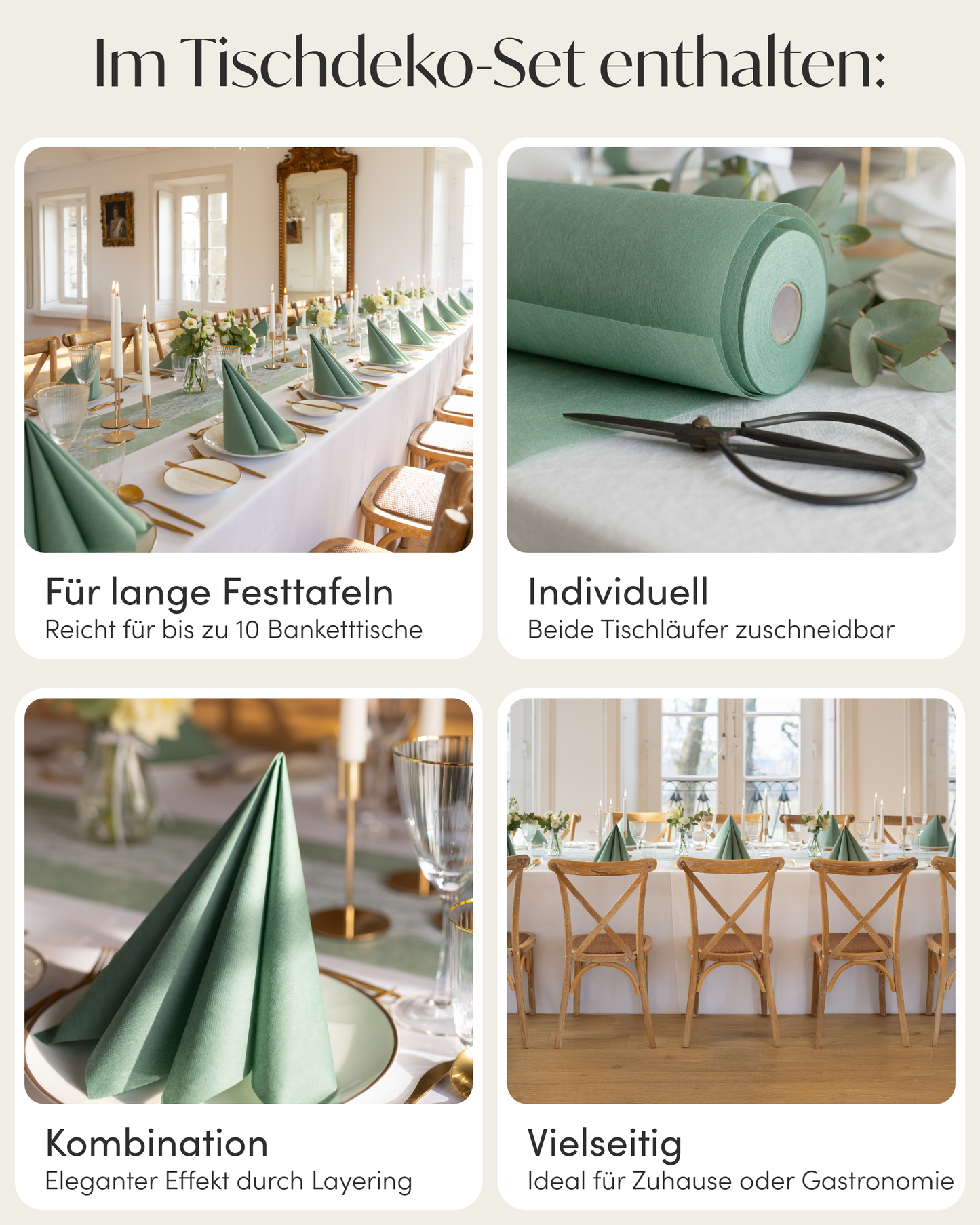 Tischläufer Set in Eukalyptus Grün und Weiß