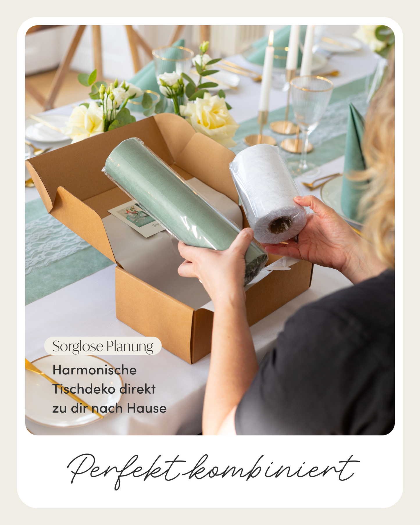 Tischläufer Set in Eukalyptus Grün und Weiß