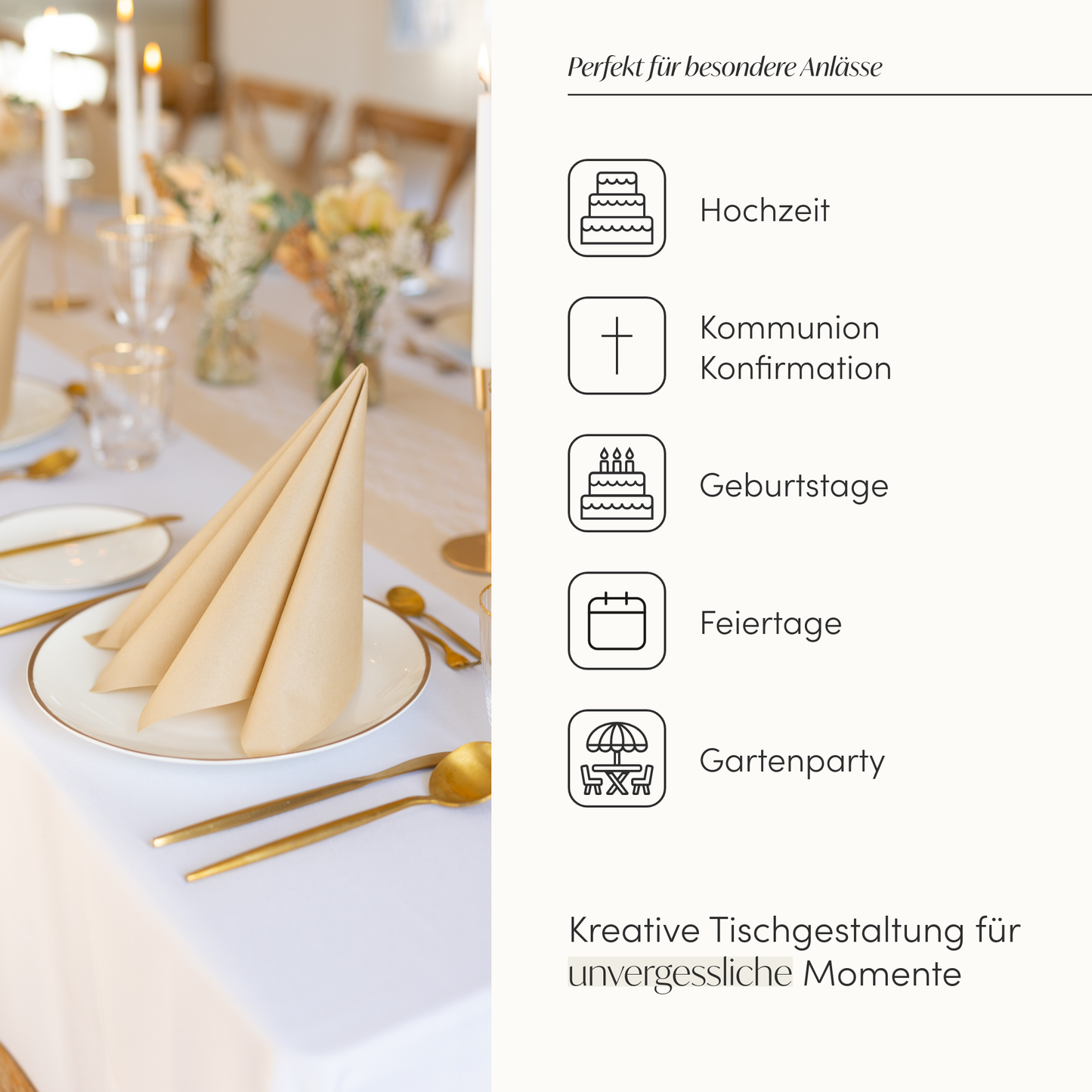 Airlaid Servietten Sand Beige, 40 x 40 cm