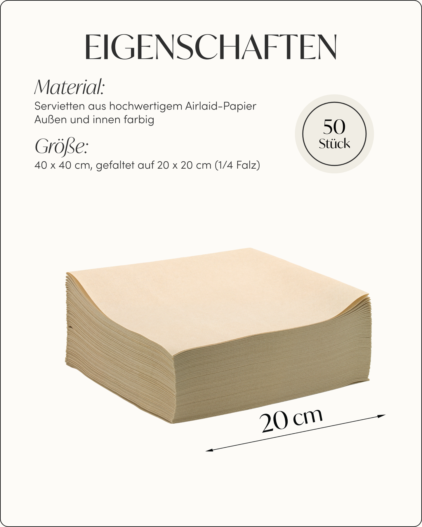 Airlaid Servietten Sand Beige, 40 x 40 cm