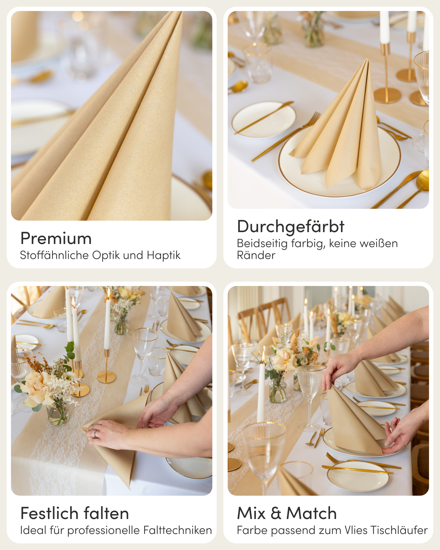 Airlaid Servietten Sand Beige, 40 x 40 cm