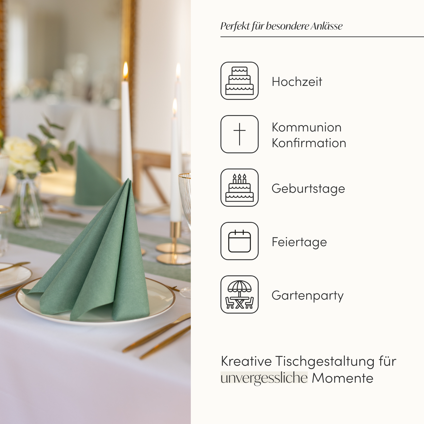 Airlaid Servietten Eukalyptus Grün, 40 x 40 cm