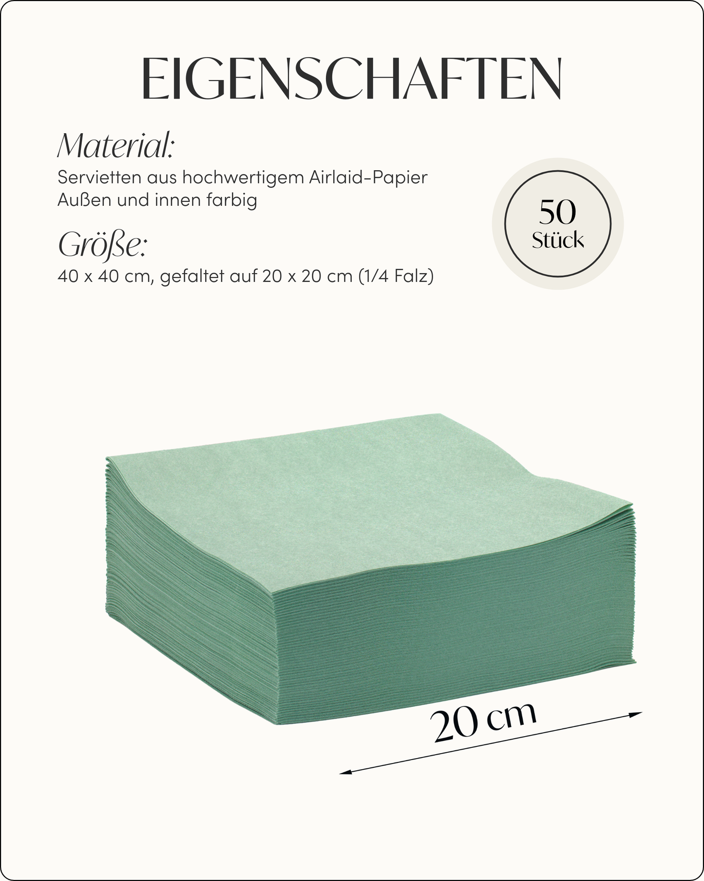 Airlaid Servietten Eukalyptus Grün, 40 x 40 cm