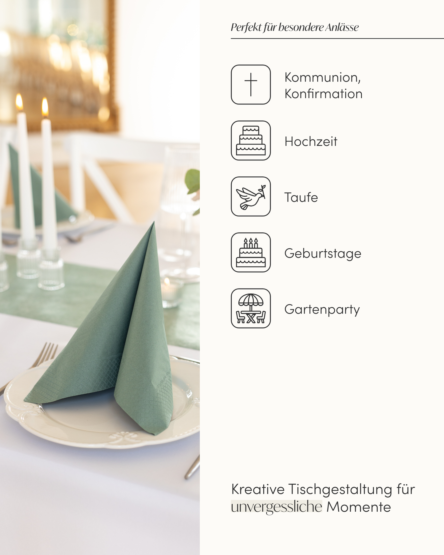 Tischdeko Set Tissue für 50 Gäste, Eukalyptus Grün