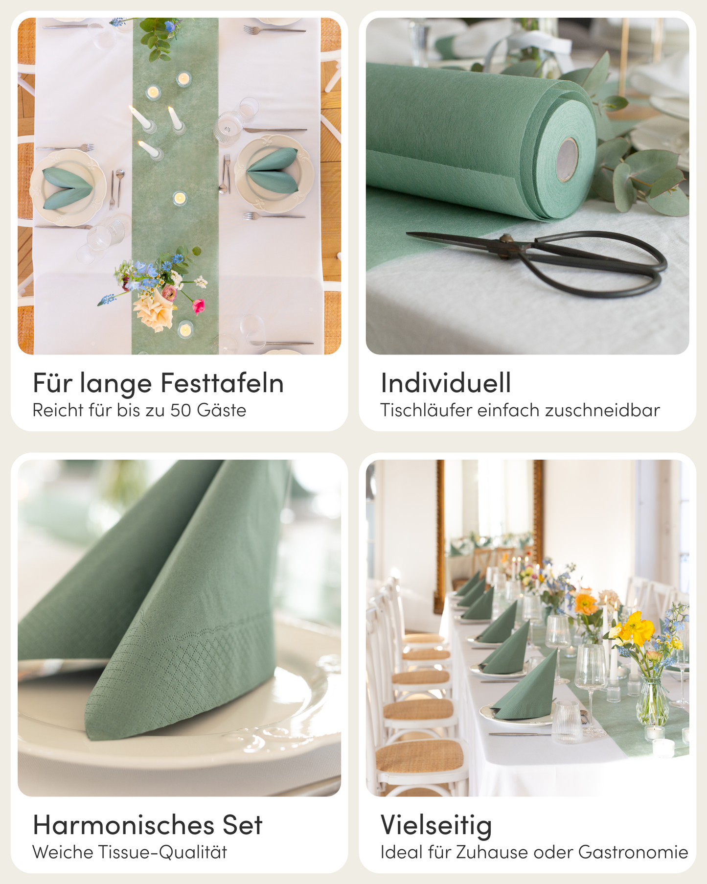 Tischdeko Set Tissue für 50 Gäste, Eukalyptus Grün
