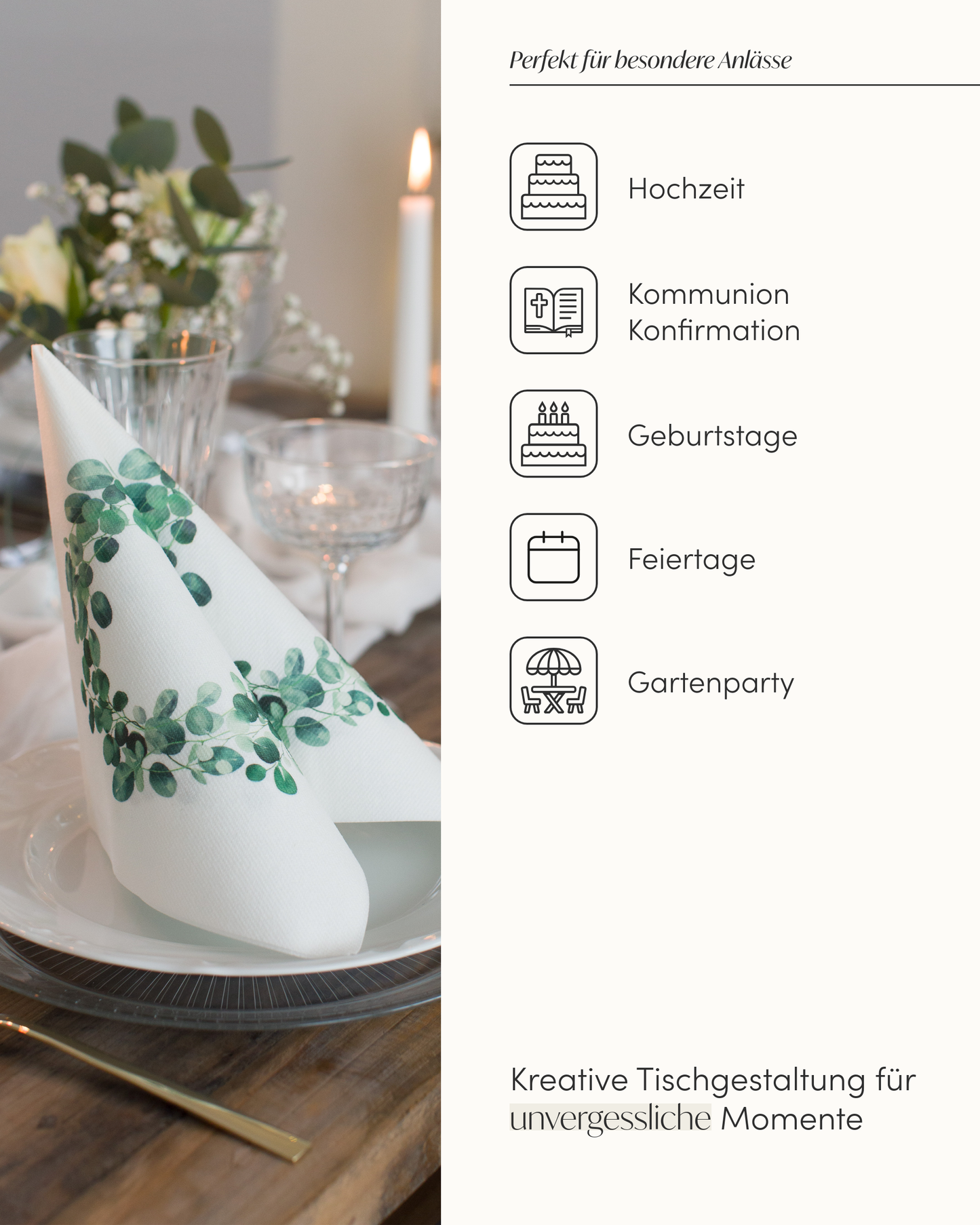 Airlaid Servietten Eukalyptus Kranz, 40 x 40 cm