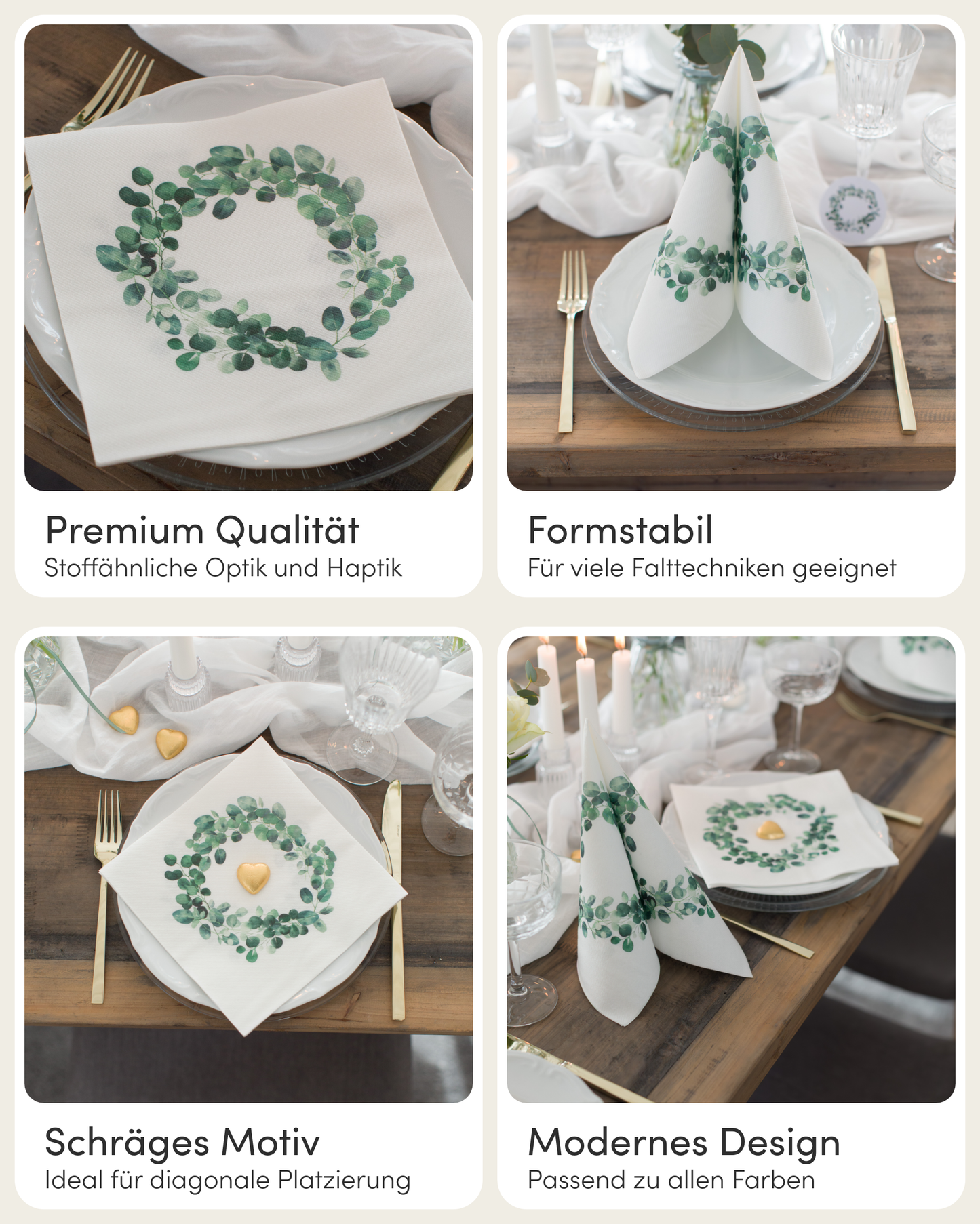 Airlaid Servietten Eukalyptus Kranz, 40 x 40 cm