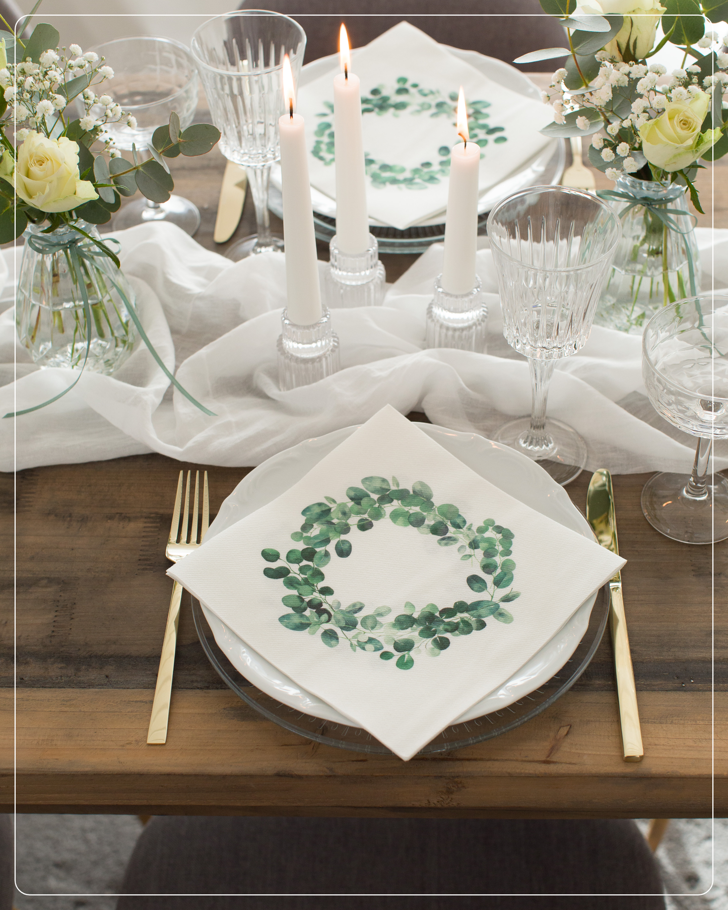 Airlaid Servietten Eukalyptus Kranz, 40 x 40 cm