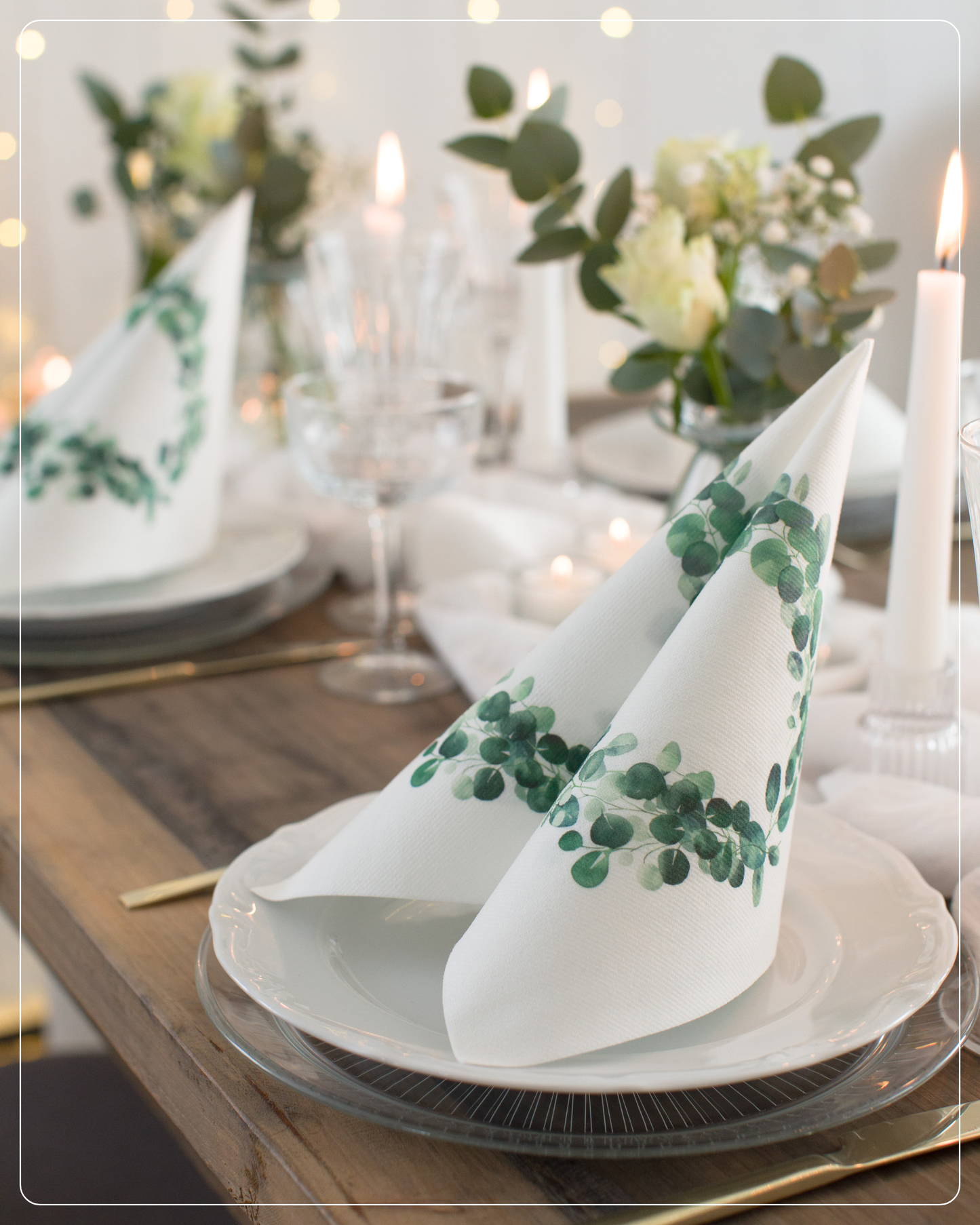 Airlaid Servietten Eukalyptus Kranz, 40 x 40 cm