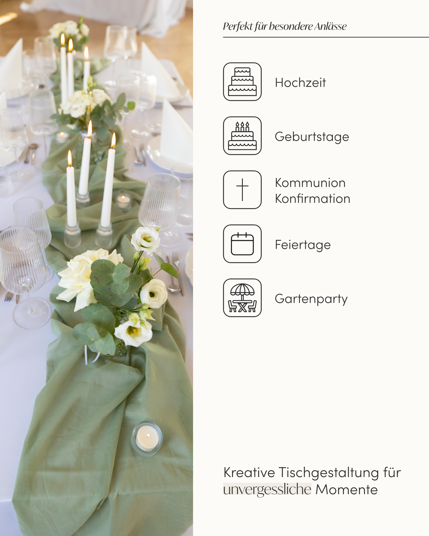 Musselin Tischläufer, Grün