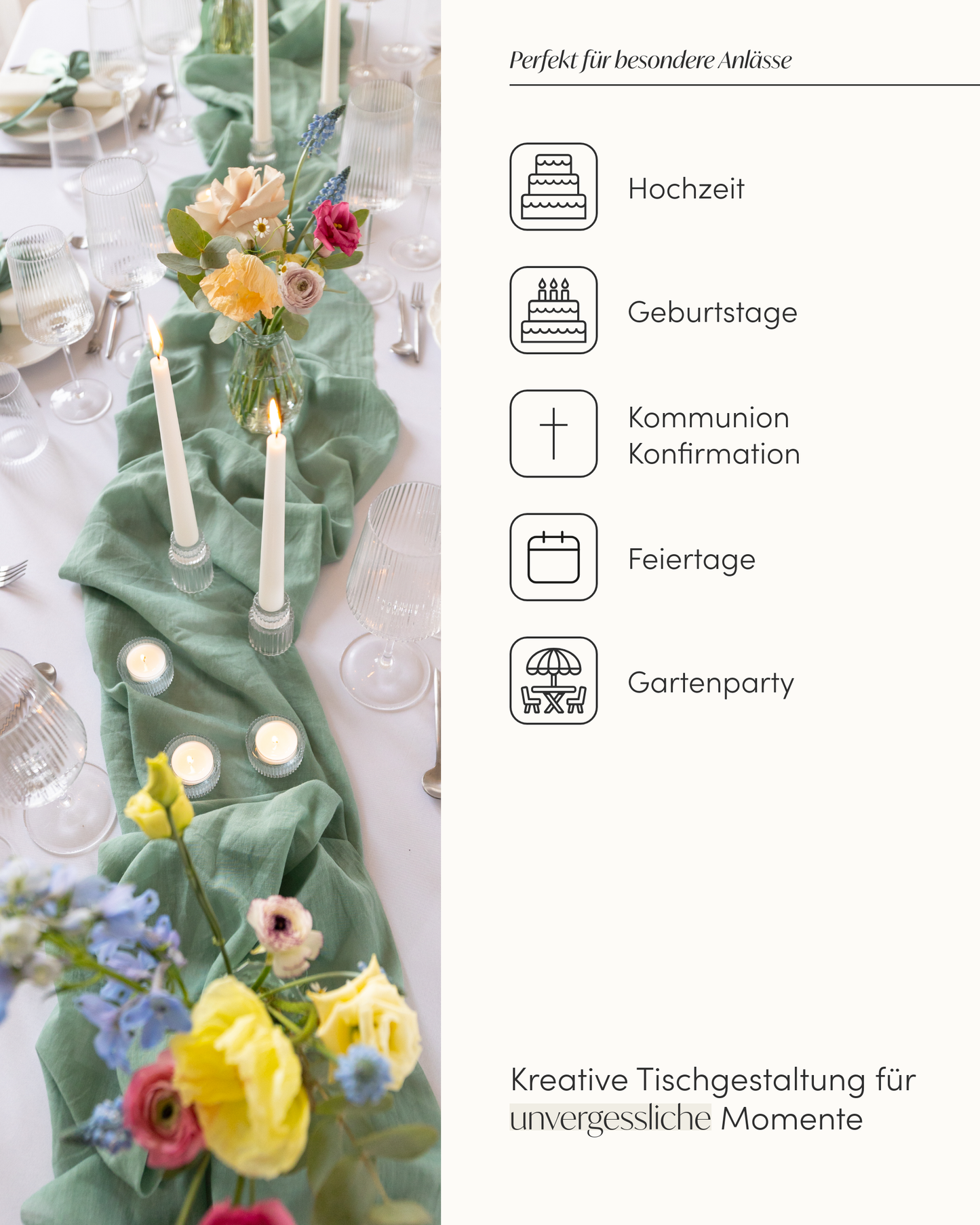 Musselin Tischläufer, Eukalyptus Grün