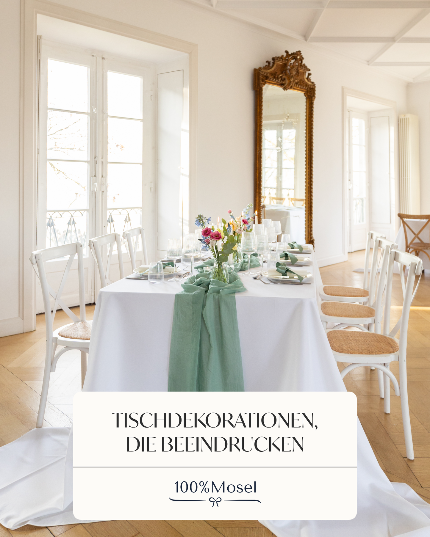 Musselin Tischläufer, Eukalyptus Grün