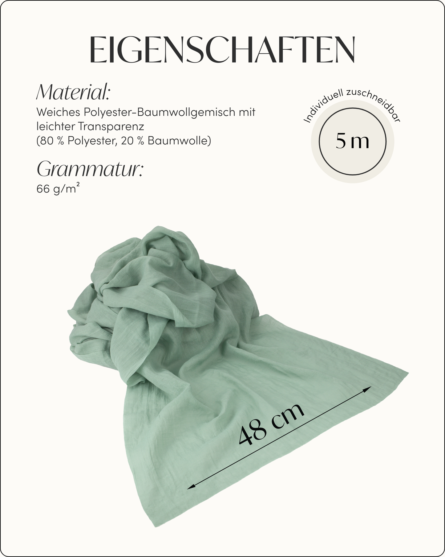 Musselin Tischläufer, Eukalyptus Grün