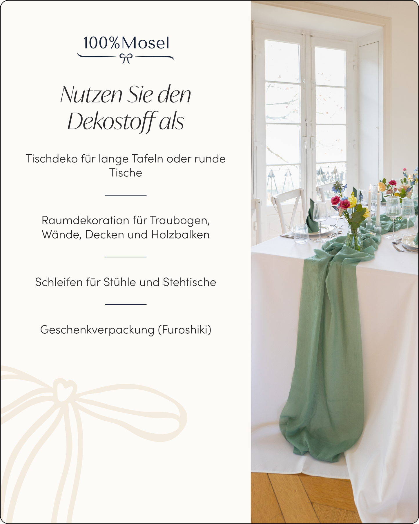 Musselin Tischläufer, Eukalyptus Grün