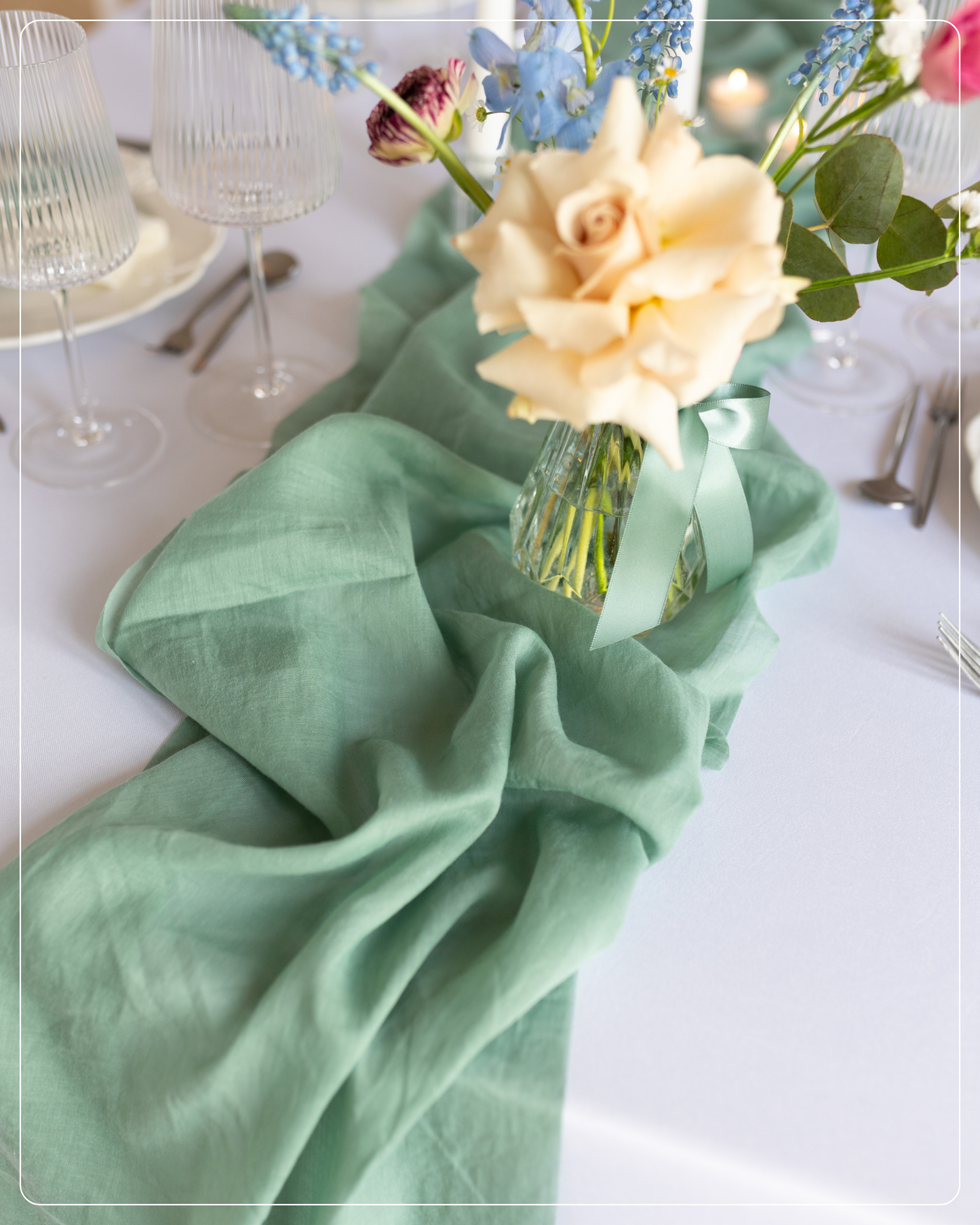 Musselin Tischläufer, Eukalyptus Grün