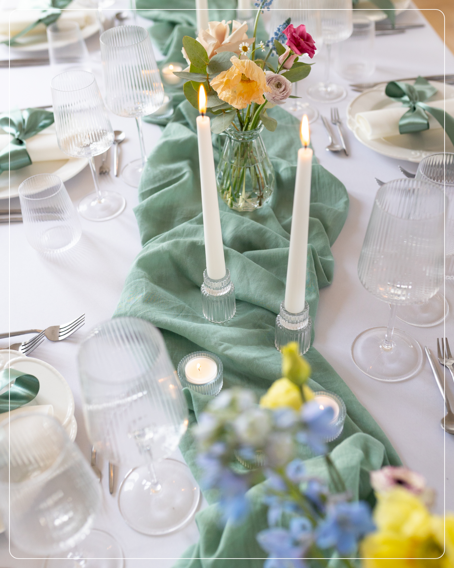 Musselin Tischläufer, Eukalyptus Grün