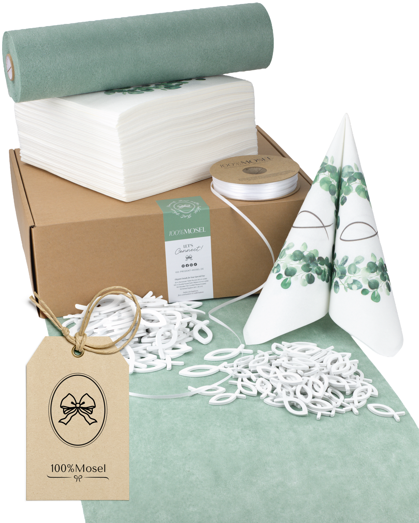 Tischdeko Set Kommunion für 50 Gäste, im Eukalyptus Design