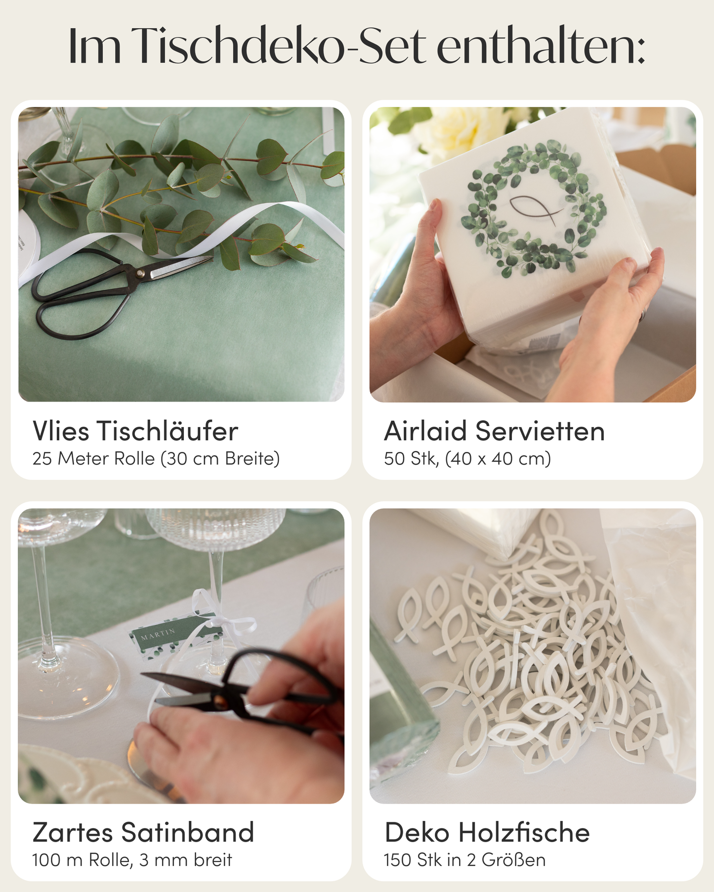 Tischdeko Set Kommunion für 50 Gäste, im Eukalyptus Design