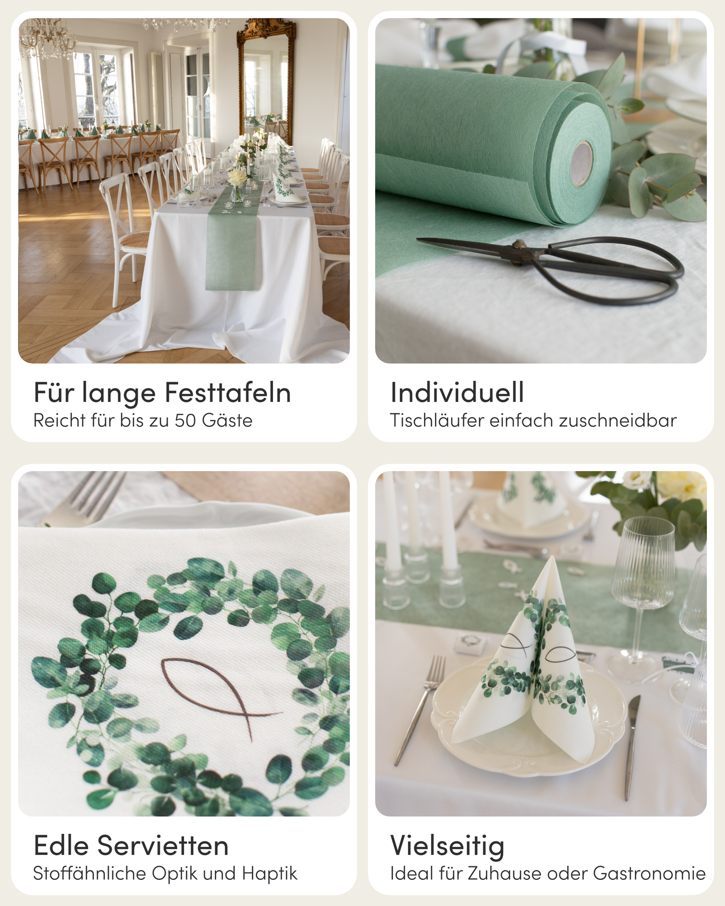 Tischdeko Set Kommunion für 50 Gäste, im Eukalyptus Design