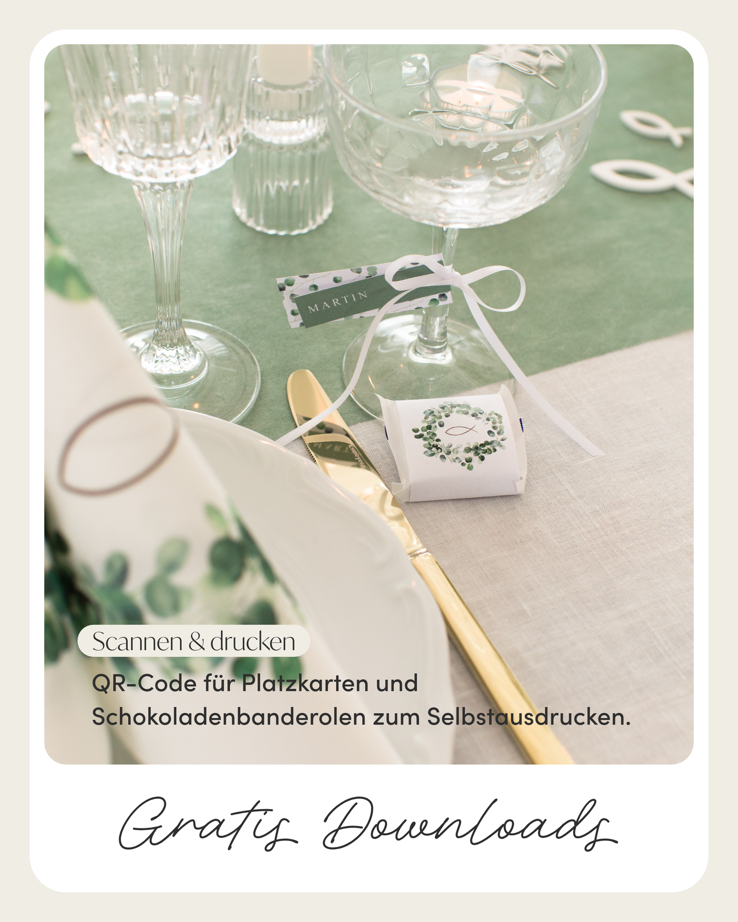 Tischdeko Set Kommunion für 50 Gäste, im Eukalyptus Design