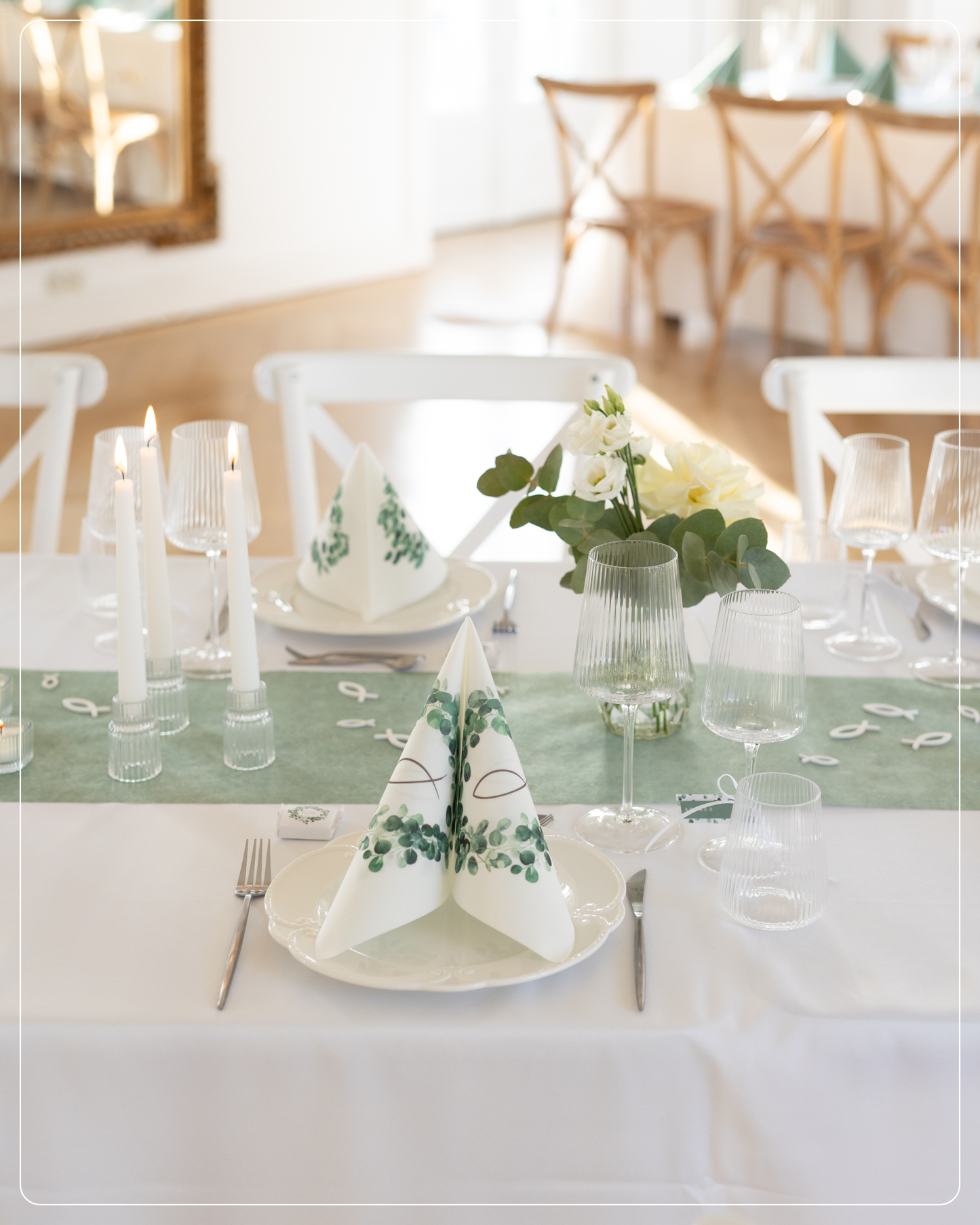 Tischdeko Set Kommunion für 50 Gäste, im Eukalyptus Design