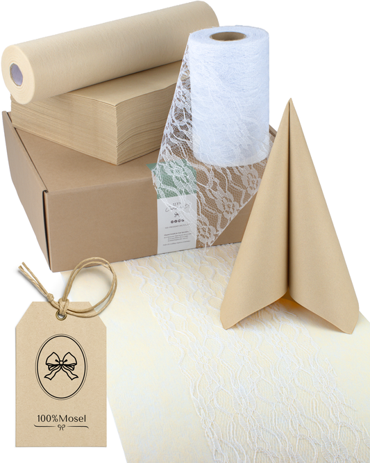 Tischdeko Set Airlaid für 50 Gäste, in Sand Beige und Weiß