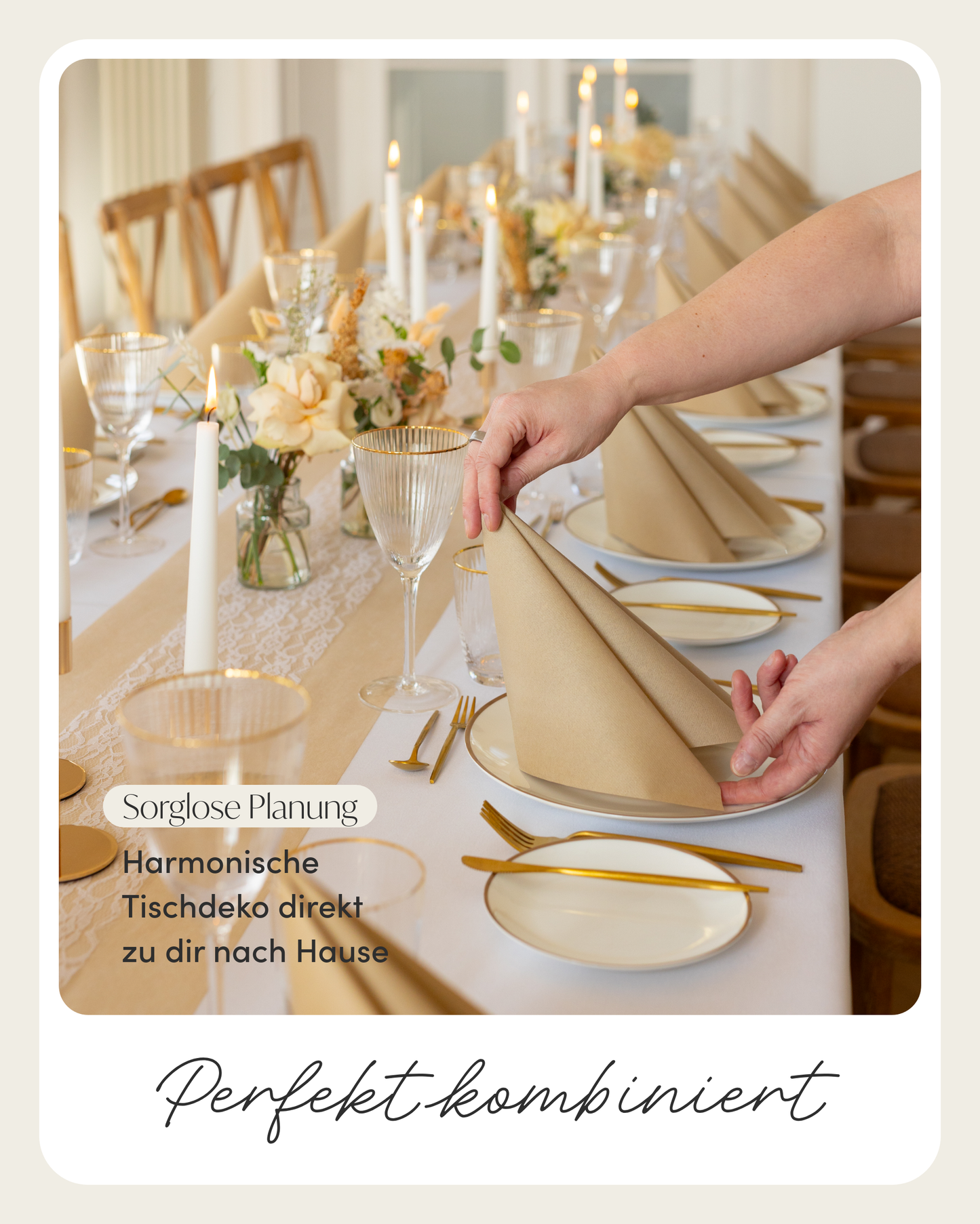 Tischdeko Set Airlaid für 50 Gäste, in Sand Beige und Weiß
