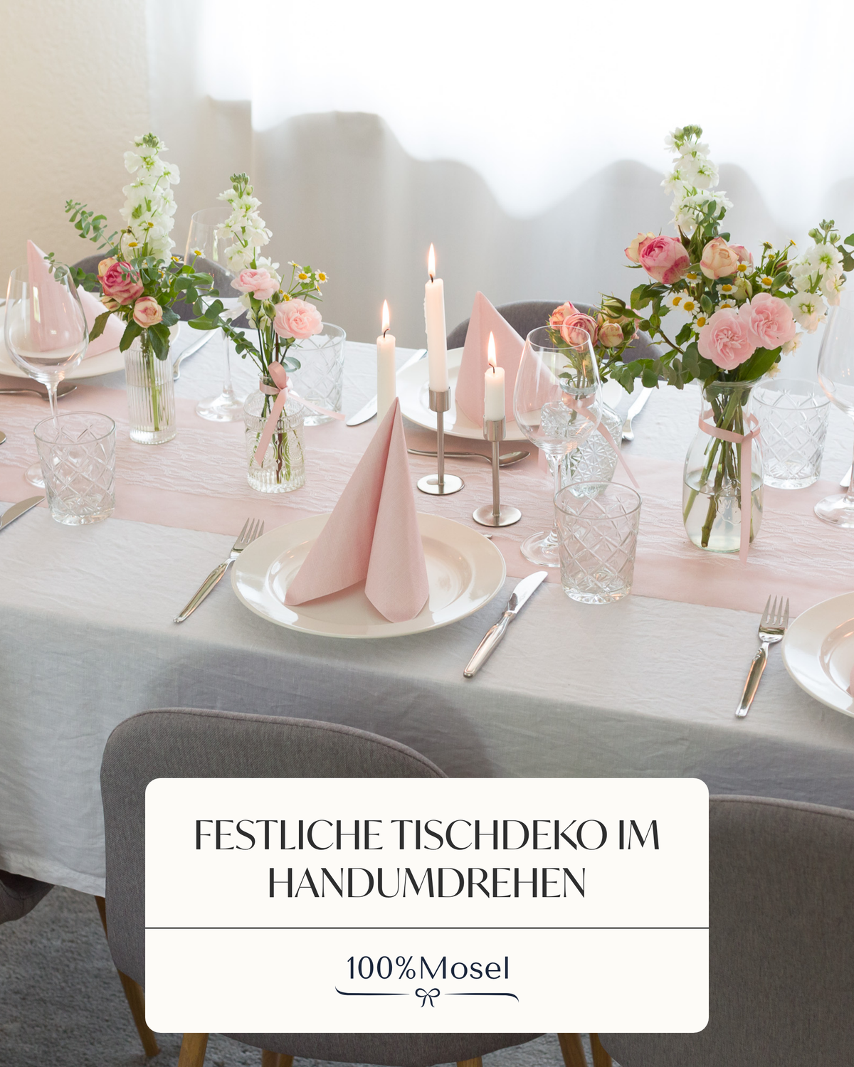 Tischläufer Set in Blush Rosé und Weiß