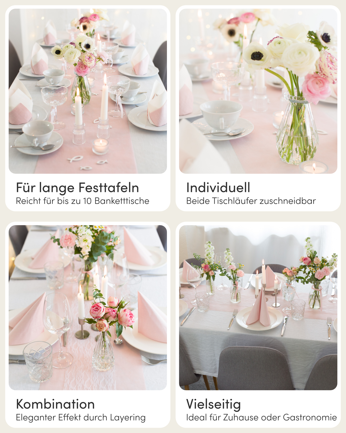 Tischläufer Set in Blush Rosé und Weiß