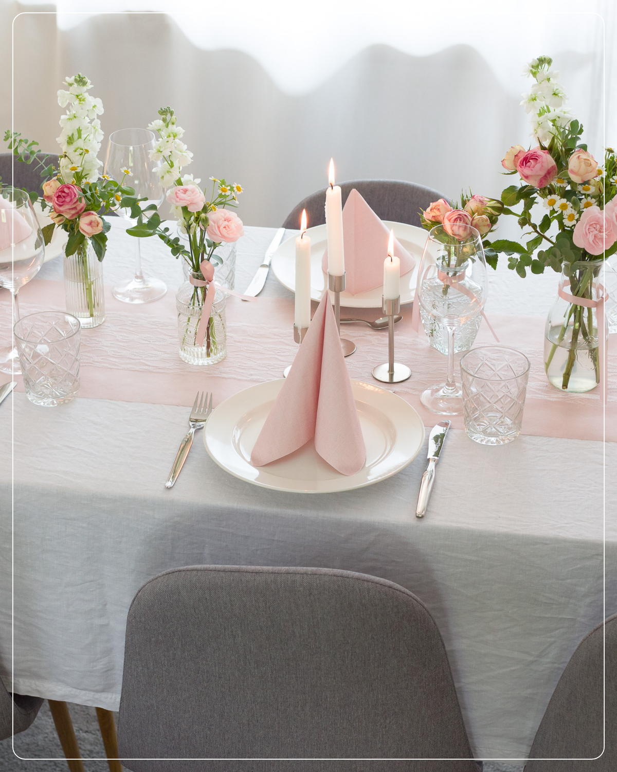 Tischläufer Set in Blush Rosé und Weiß
