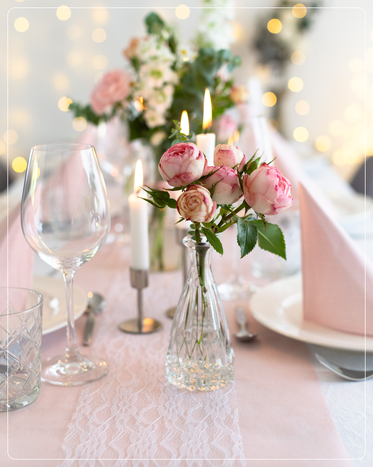 Tischläufer Set in Blush Rosé und Weiß