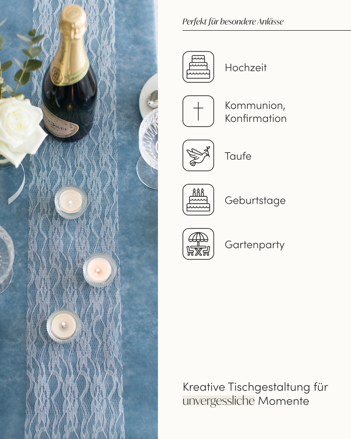 Tischläufer Set in Rauchblau und Weiß