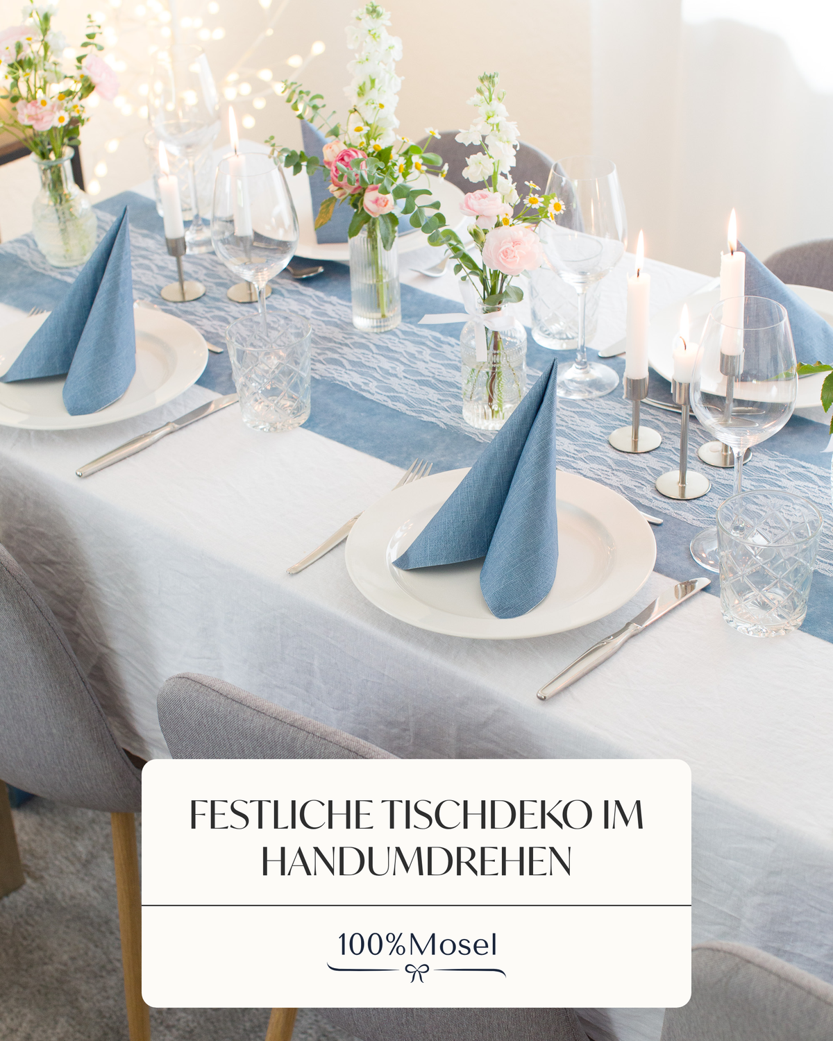 Tischläufer Set in Rauchblau und Weiß