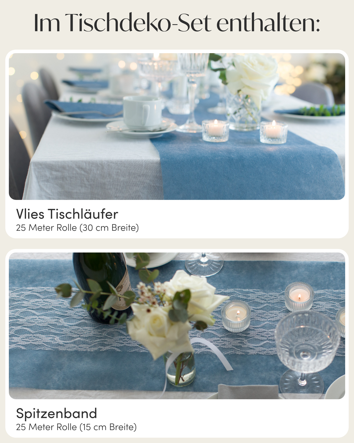 Tischläufer Set in Rauchblau und Weiß