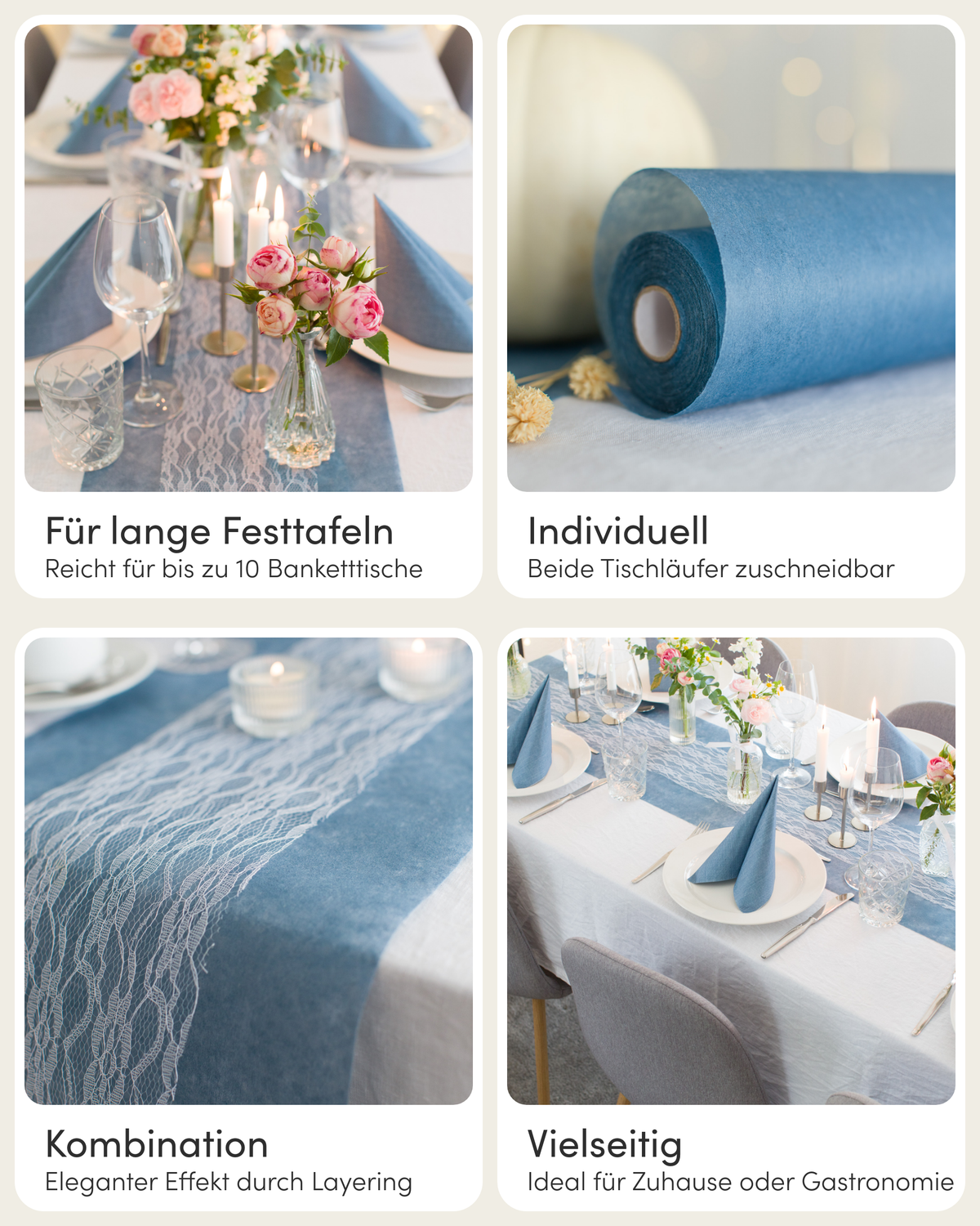 Tischläufer Set in Rauchblau und Weiß