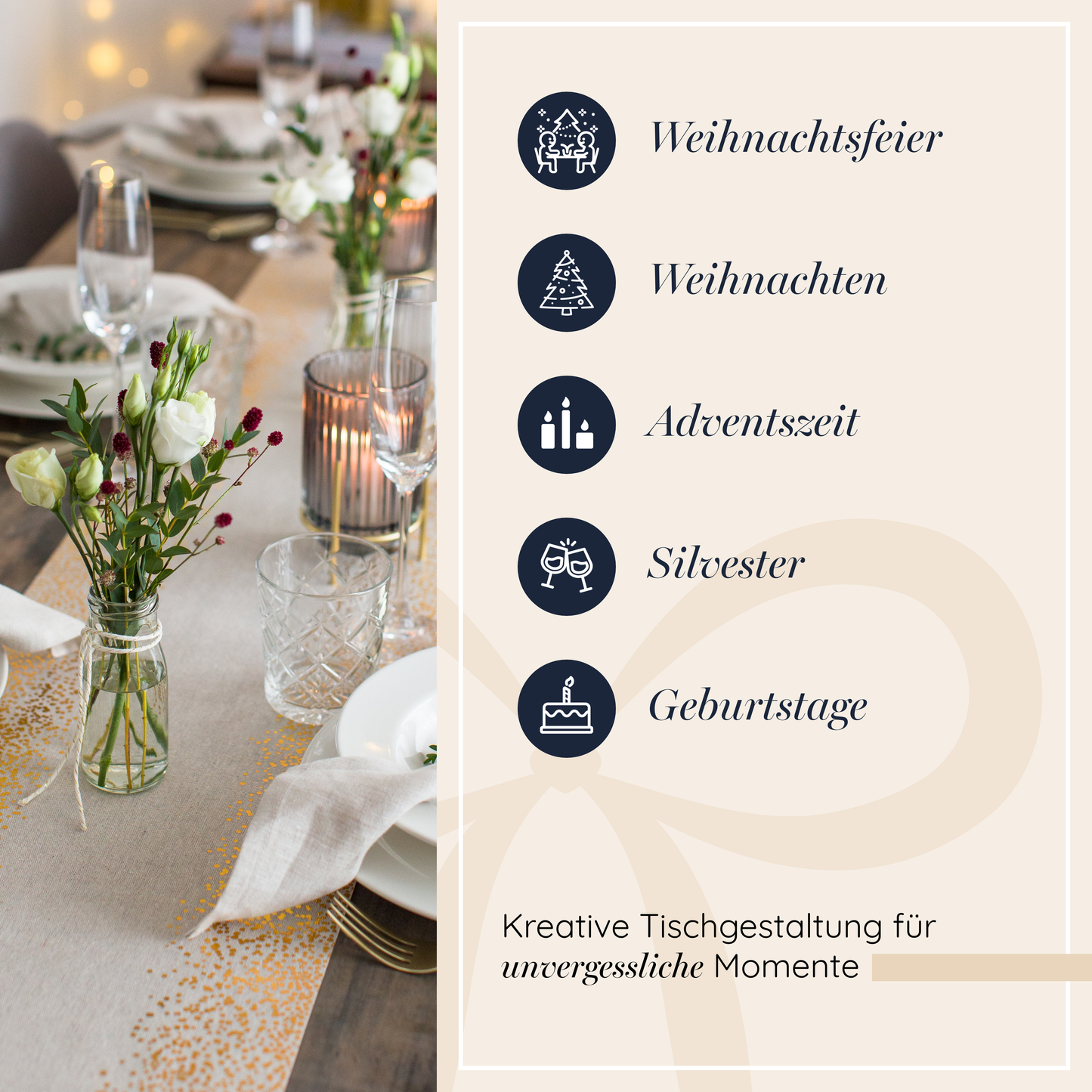 Tischläufer Natur mit goldenen Punkten