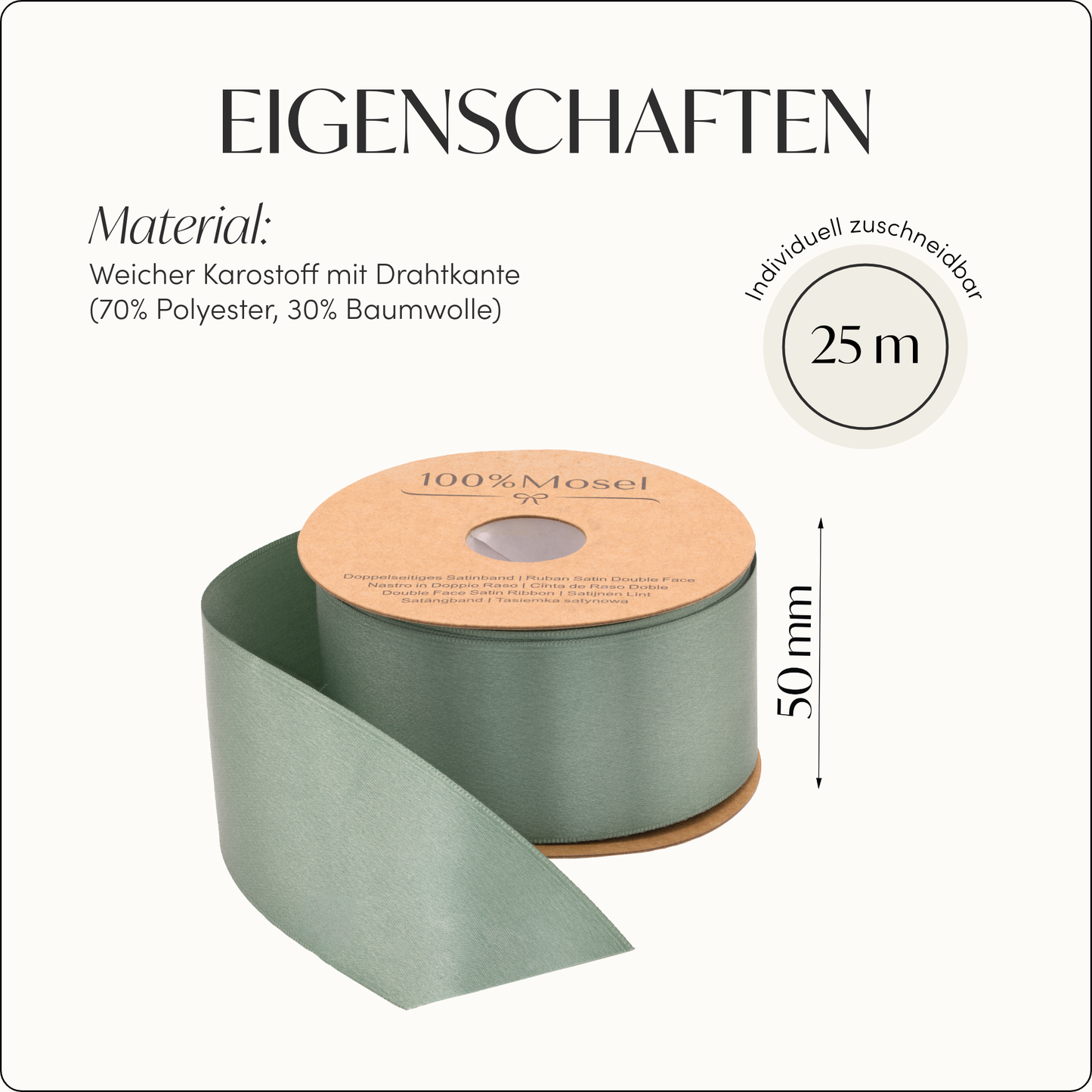 Satinband Eukalyptus Grün, 50 mm