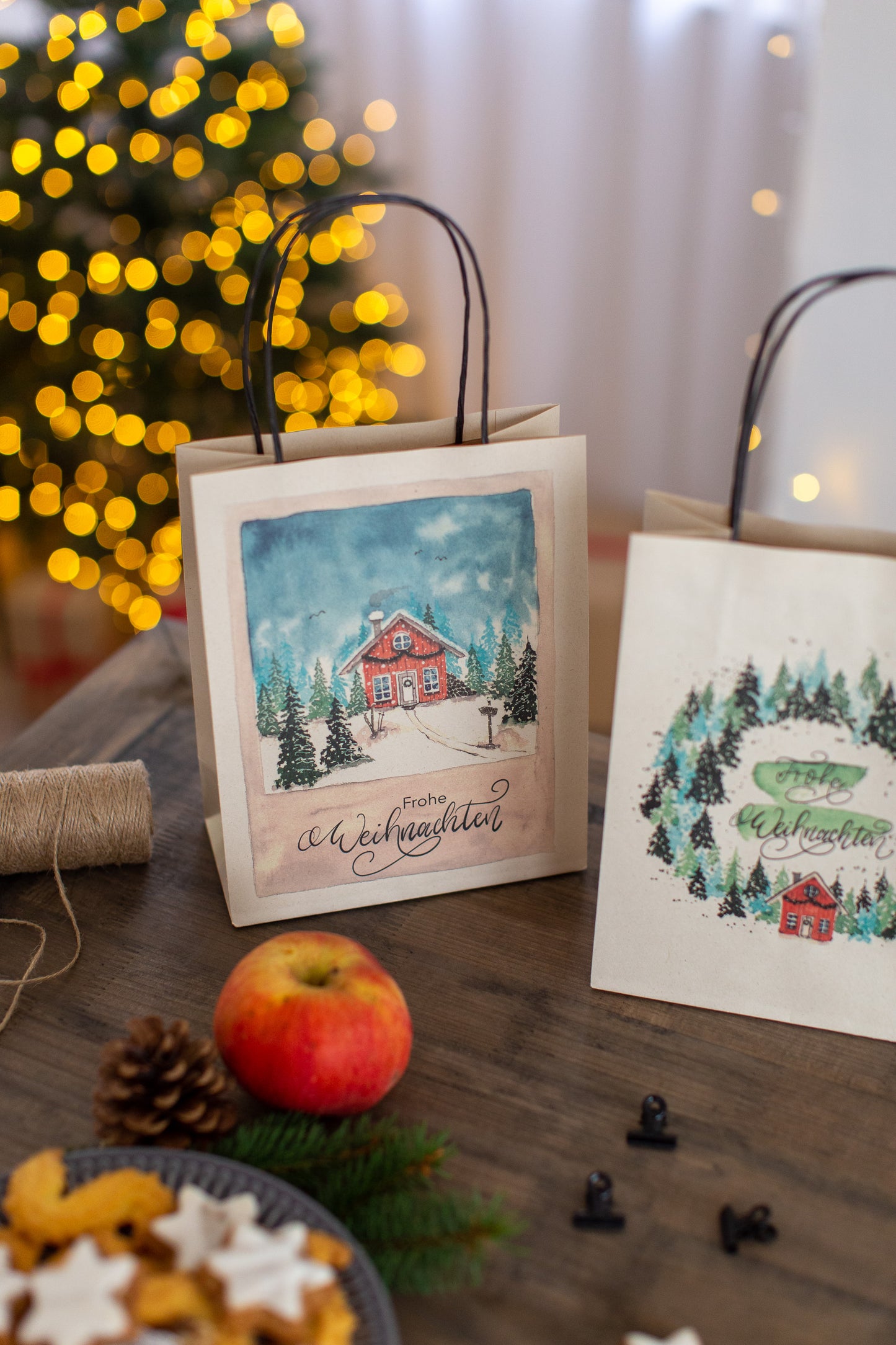 Geschenktüten für Weihnachten, Watercolor, 6 Stück