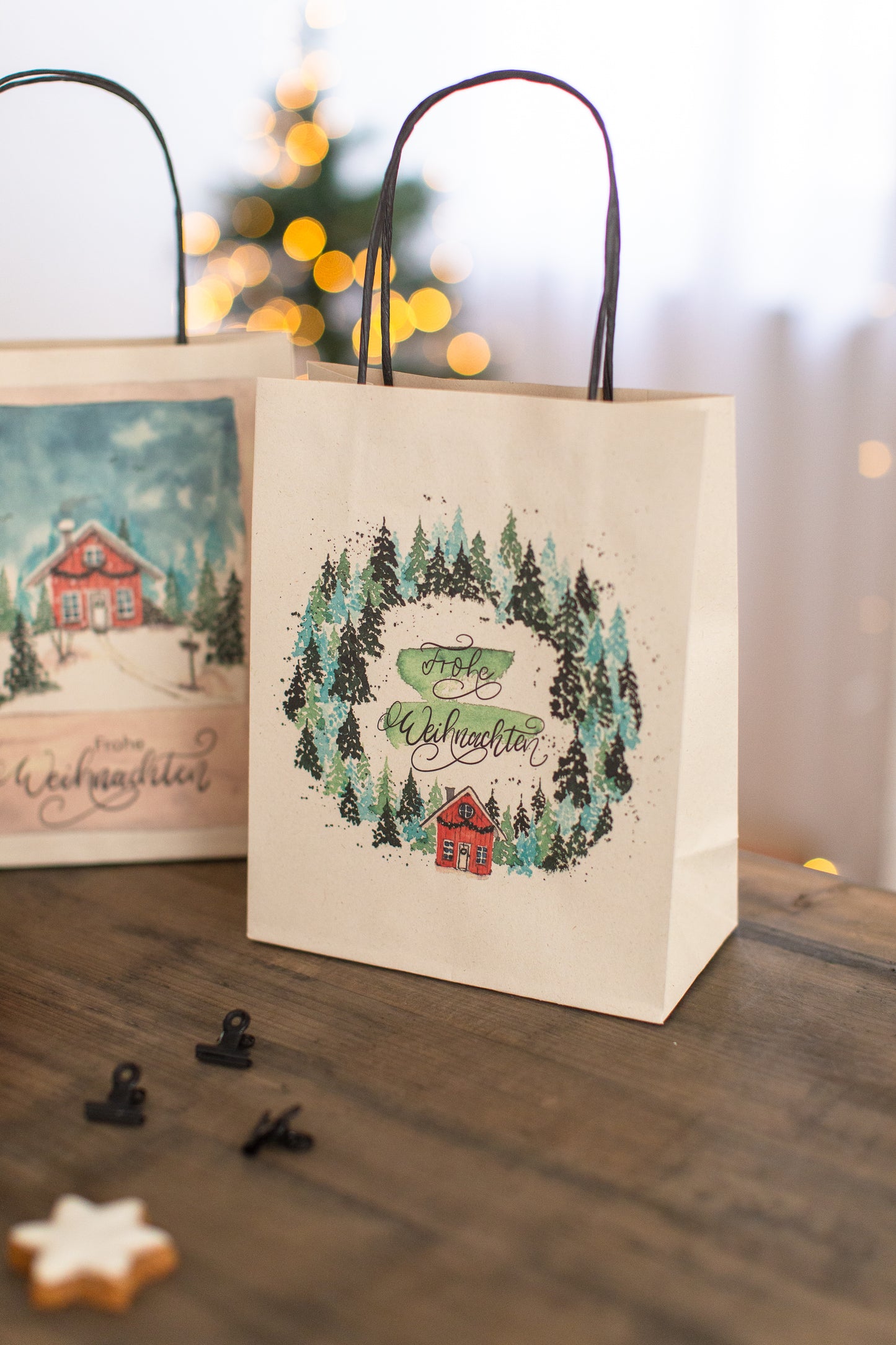 Geschenktüten für Weihnachten, Watercolor, 6 Stück