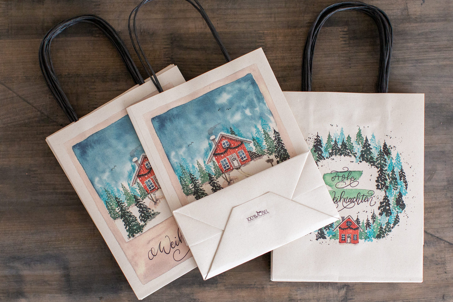 Geschenktüten für Weihnachten, Watercolor, 6 Stück