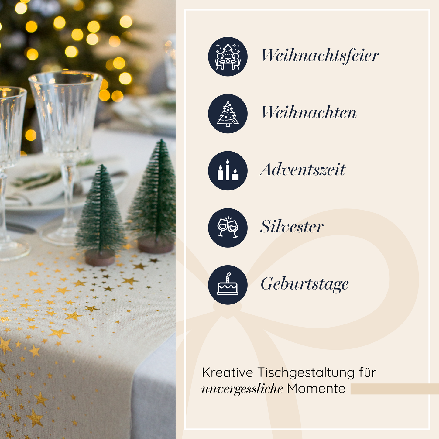 Tischläufer Natur mit goldenen Sternen