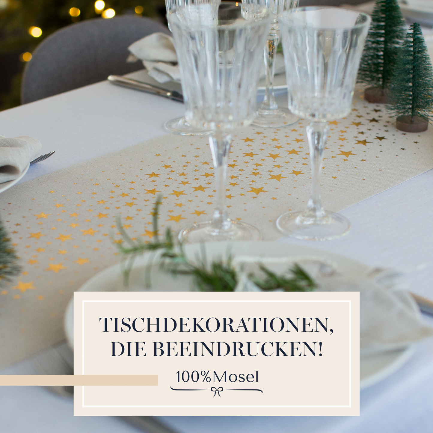 Tischläufer Natur mit goldenen Sternen