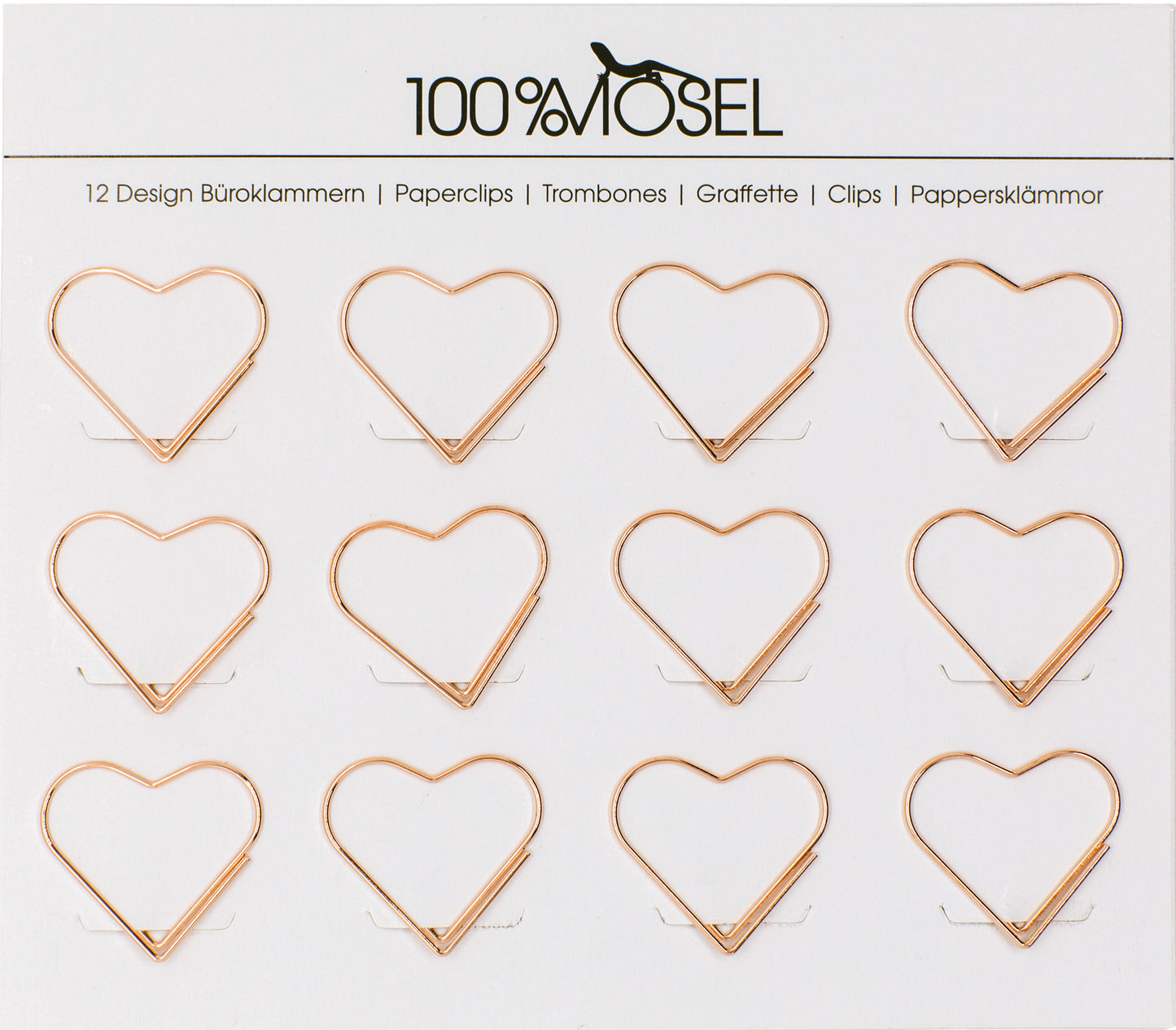 Motiv Büroklammern Herz, 12 x Roségold