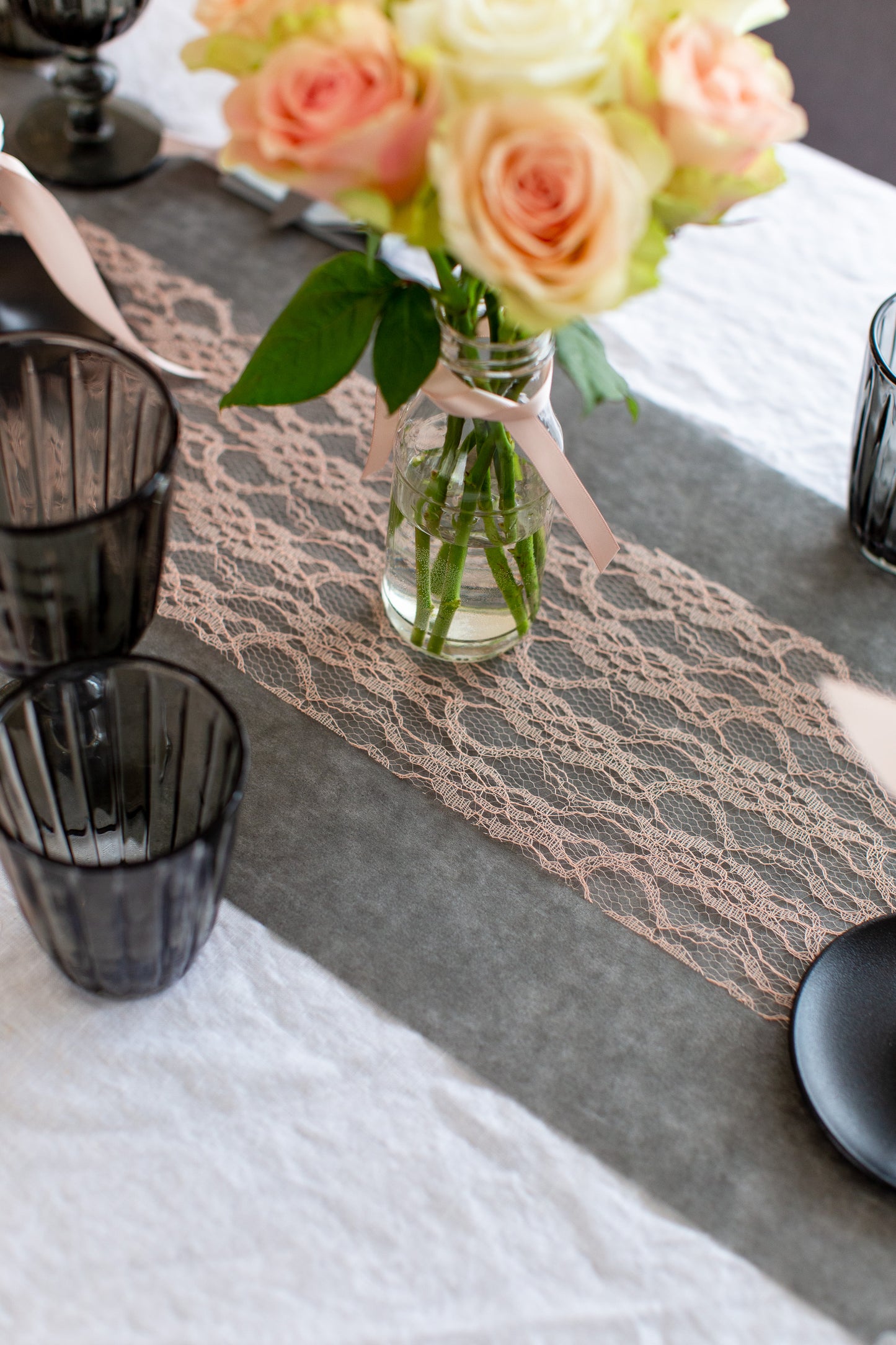 Tischläufer Spitze Vintage Rosé, 15 cm